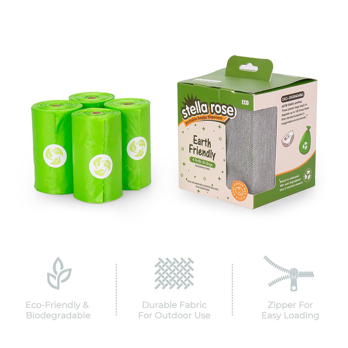 Diaper Bags Disposable for Baby - Dirty Diaper Bag (4 Refill Rolls/80 Pack) with Dispenser, Baby Poop Bags Convenient and Quick Diaper Disposal for Travel Outdoor (Grey)