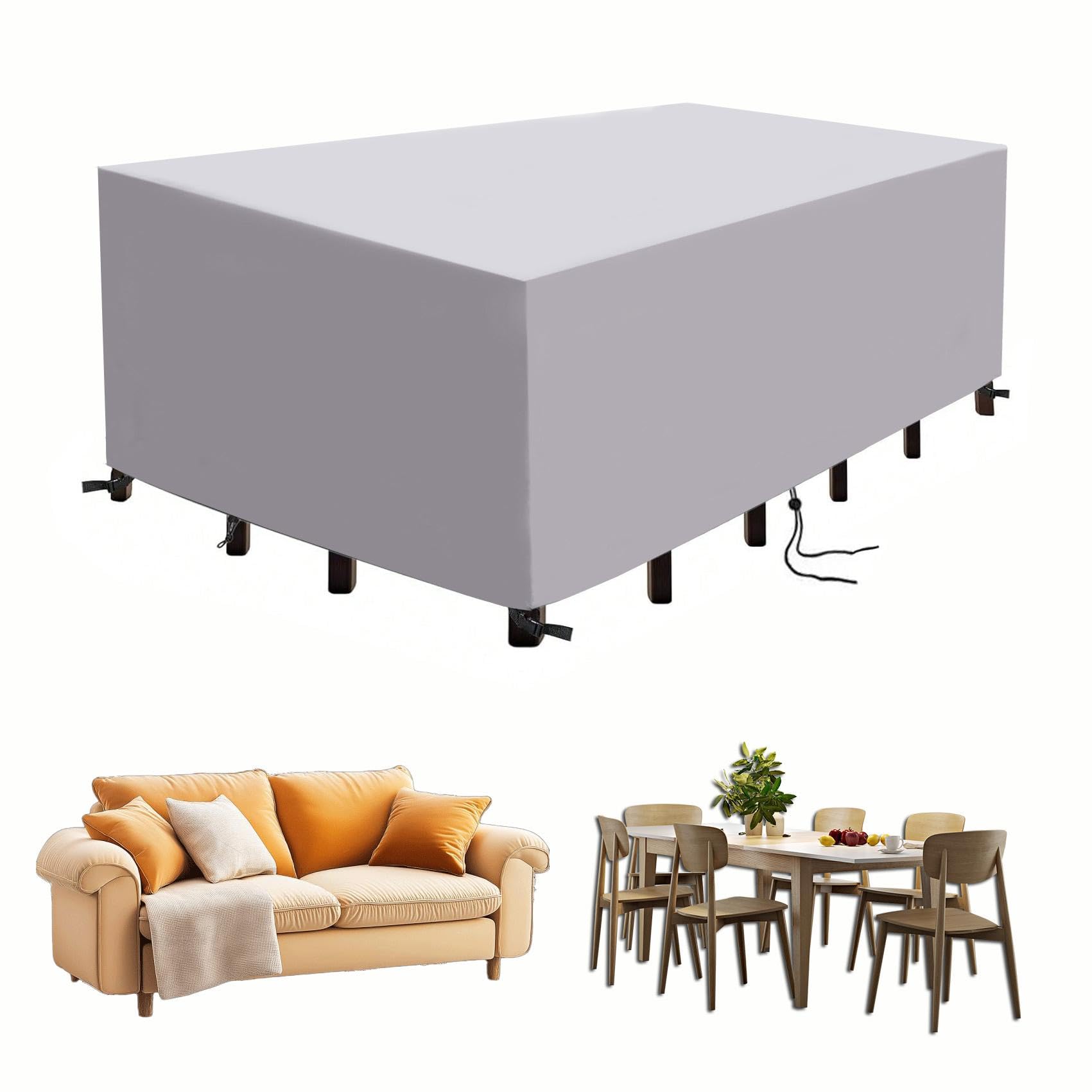 UKIXOM Patio Furniture Covers, 120x65x75cm/LxWxH Rectangular Patio Table Cover, Waterproof Outdoor Dining Table and Chairs Furniture Set Cover, 600D Heavy Duty Oxford Multiple sizes General Purpose