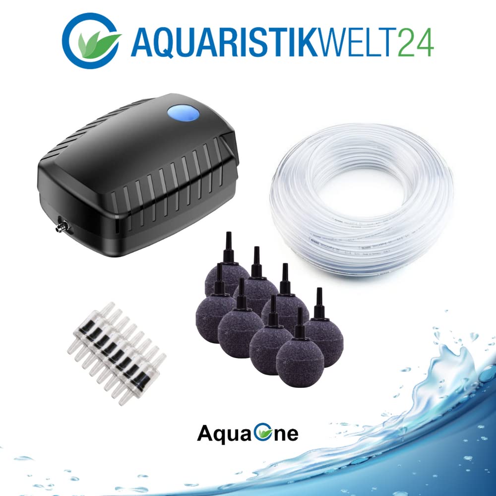AquaOne Luftpumpe CAP-60 I Belüfterpumpe 30W als Set I Sauerstoffpumpe für 30m³ große Gartenteiche I energiesparende Teichbelüftung I inkl. Luftausströmer Schlauch