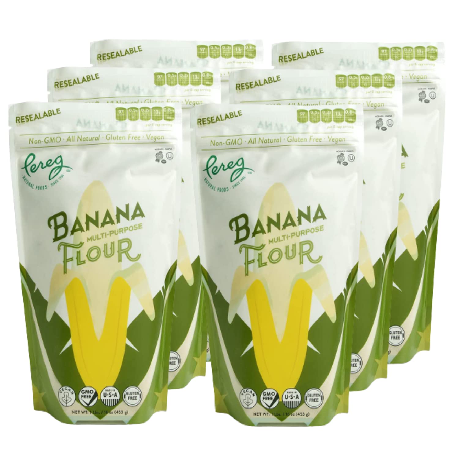 Pereg Banana Flour (16 Oz x 6 Pack) - Naturally Gluten Free, Multi-Purpose Flour Alternative - 100% Banana - Perfect for Baking Cookies, Cakes - Non-GMO
