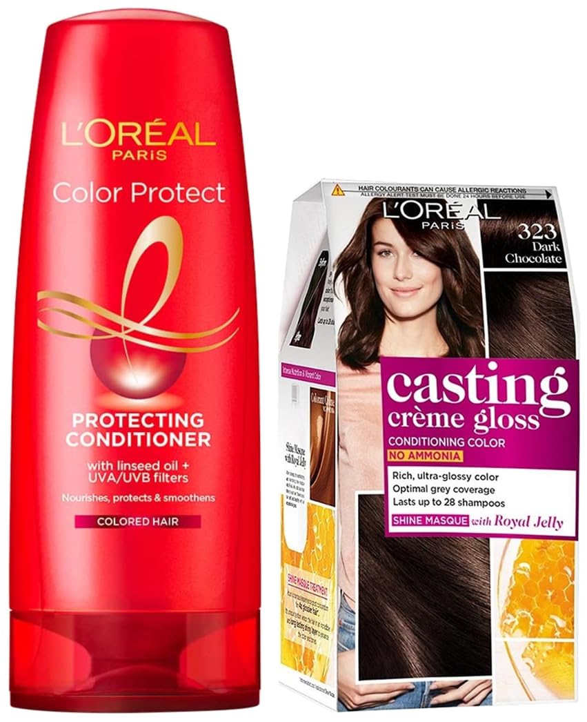 L'Oreal Paris Casting Creme Gloss Hair Color, Sonam's Dark Chocolate 323, 87.5g+72ml & L'Oreal Paris Color Protect Conditioner, 192.5ml (175ml+17.5ml)-image-23