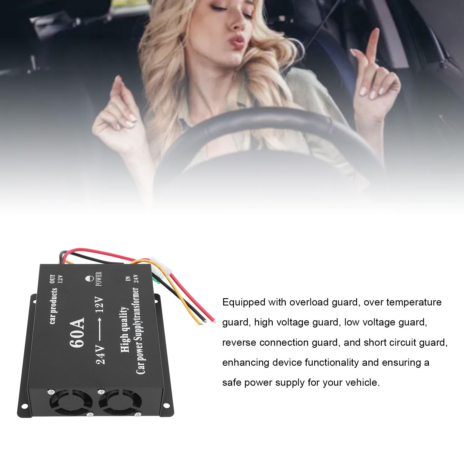 Convertitore di tensione da 24 V a 12 V 600 W 50 A – Adattatore di alimentazione audio per camion e regolatore riduttore per auto, SUV, autobus – Trasformatore step down con (60A)