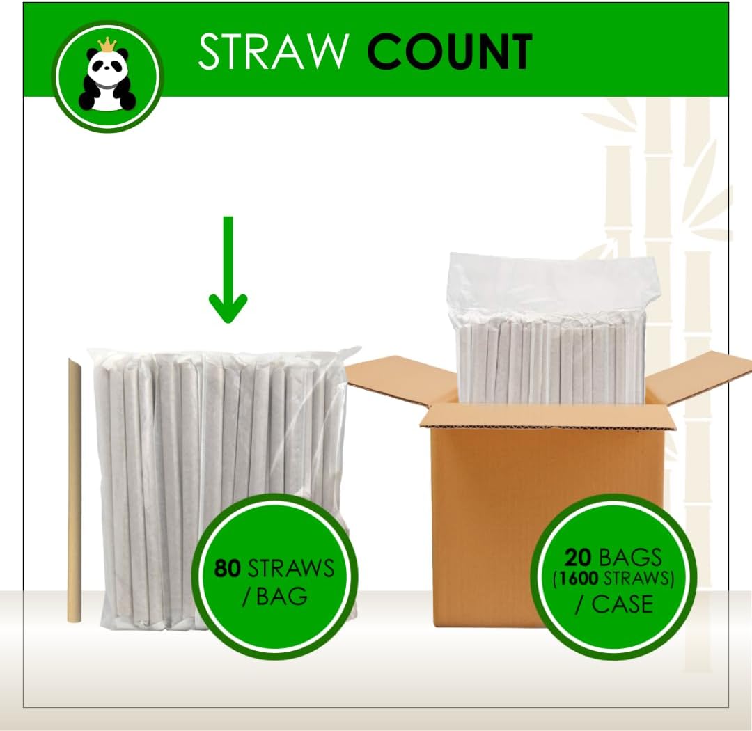 Pandaboard™ Compostable Bamboo Boba/Milkshake/Smoothie Straws - Wrapped - bag of 80