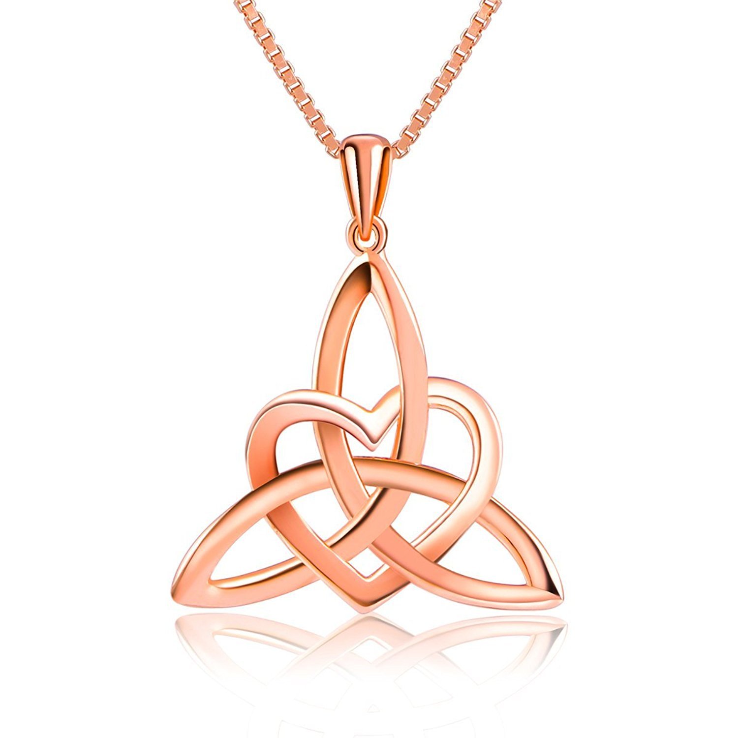 S925 Sterling Silver Celtic Knot Triangle Vintage Love Heart Pendant Necklace