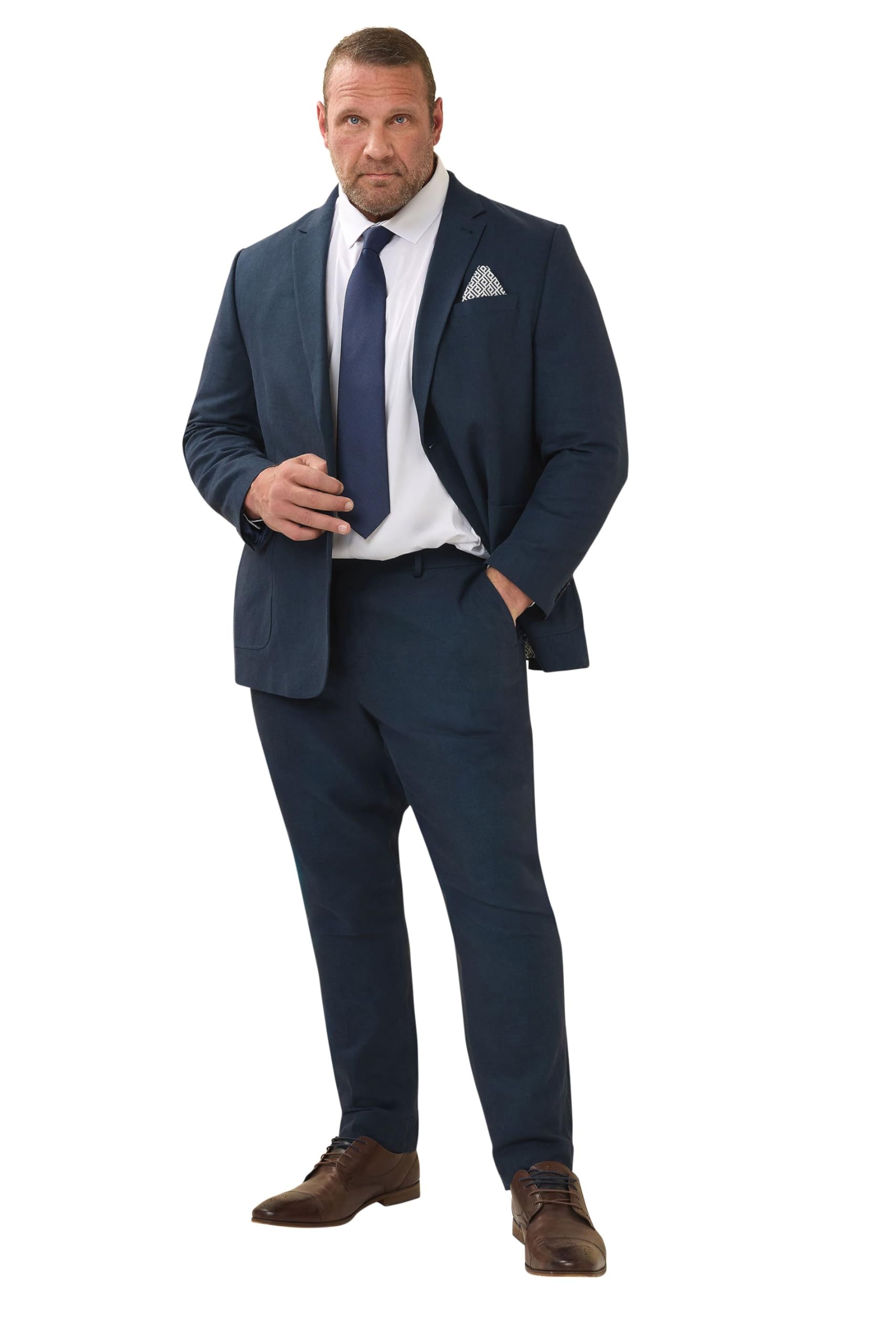 BadRhino Linen Suit Trousers 29", Blue, Size 46, Men