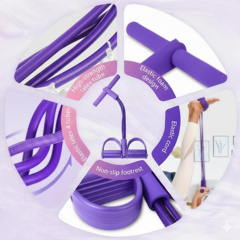 Image of RK Prime Pull Reducer Resistance Band - 4 Tube Yoga Pedal Puller for Tummy, Waist & Full Body Workout | Natural Rubber | Arm & Leg Exercise | Home Gym | Men & Women
