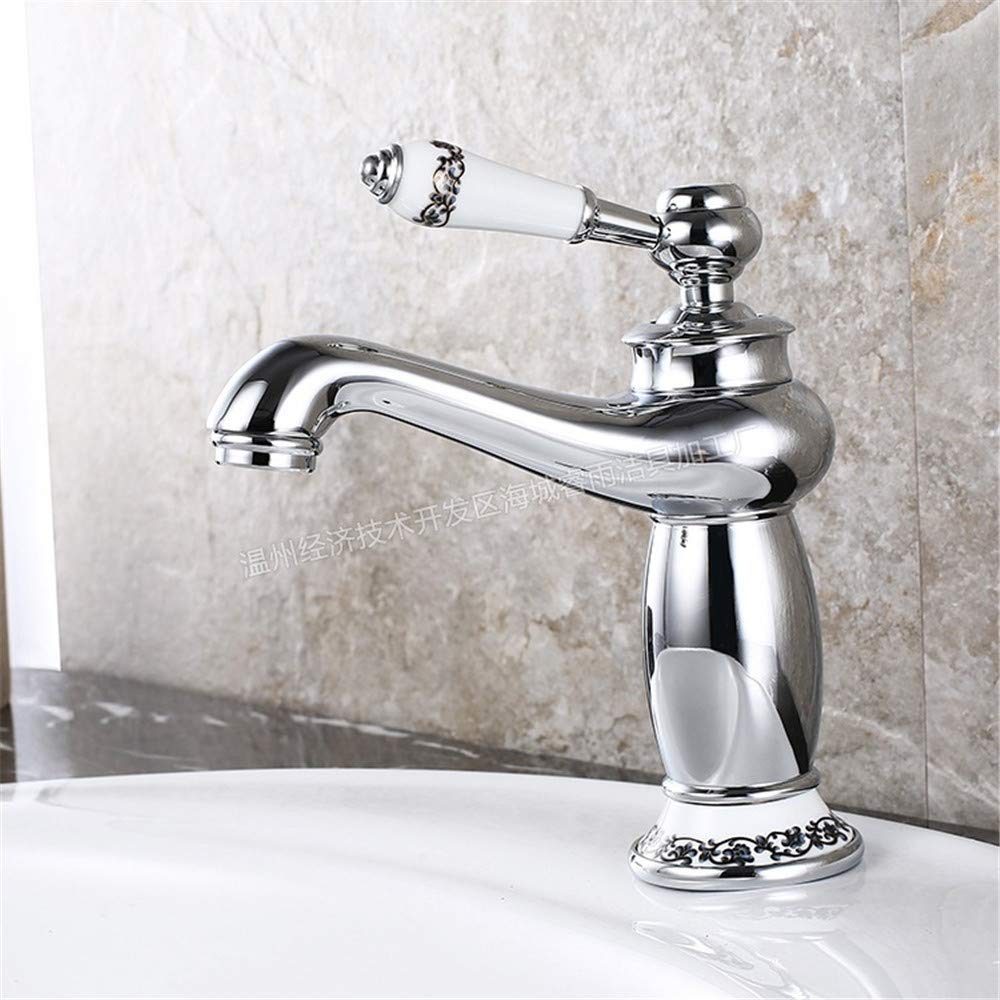 Robinet de lavabo en cuivre chromé haut de gamme avec poignée céramique