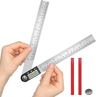 Flintronic Transportador digital, 8"/400 mm medidor de ângulo digital LCD, régua de aço inoxidável, transportador de âng...