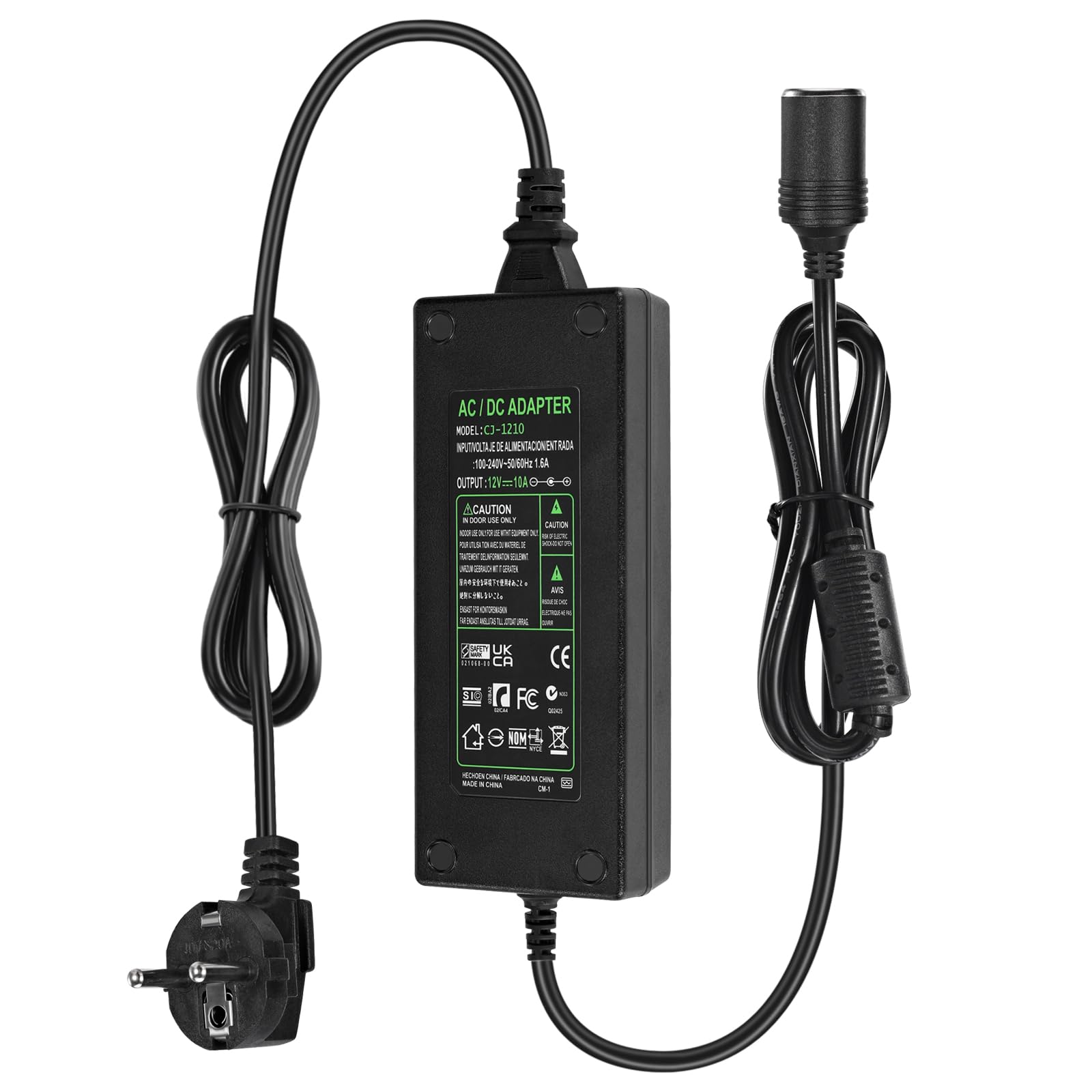 12V 10A KFZ Netzadapter, AC-DC Spannungswandler 100-240V auf 12Volt Wechselrichter mit Zigarettenanzünder Buchse, 12V 10A 120W KFZ-Netzteil Adapter für Reifenfüller, Autokühlschrank, Autostaubsauger