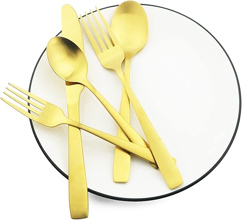 Vista 17 de JASHII Juego de cubiertos de plata mate de 40 piezas, juego de cubiertos de plata satinada, acero inoxidable con revestimiento de tianio, juego