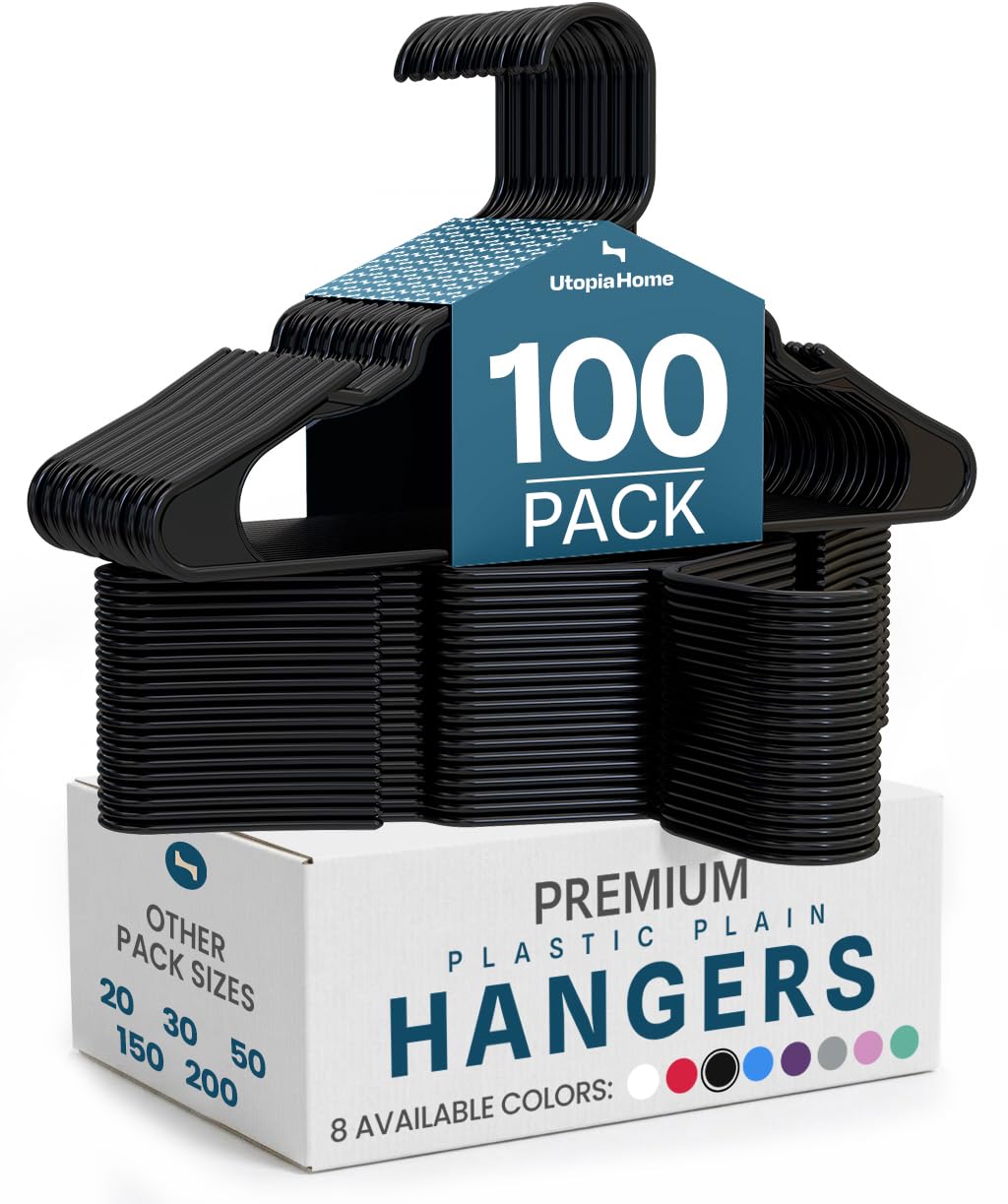 Utopia Home Plastic Hangers 100 Pack – Space Saving Clothes Hanger Black