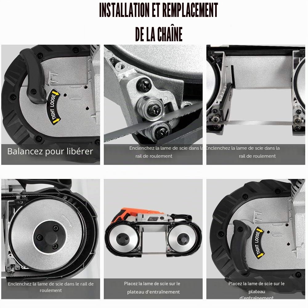 Anbull Scie à ruban métallique avec projecteur LED, scie à métaux 1100 W/230 V, réglable 0-45 °, scie à ruban avec socle amovible, établi en acier allié