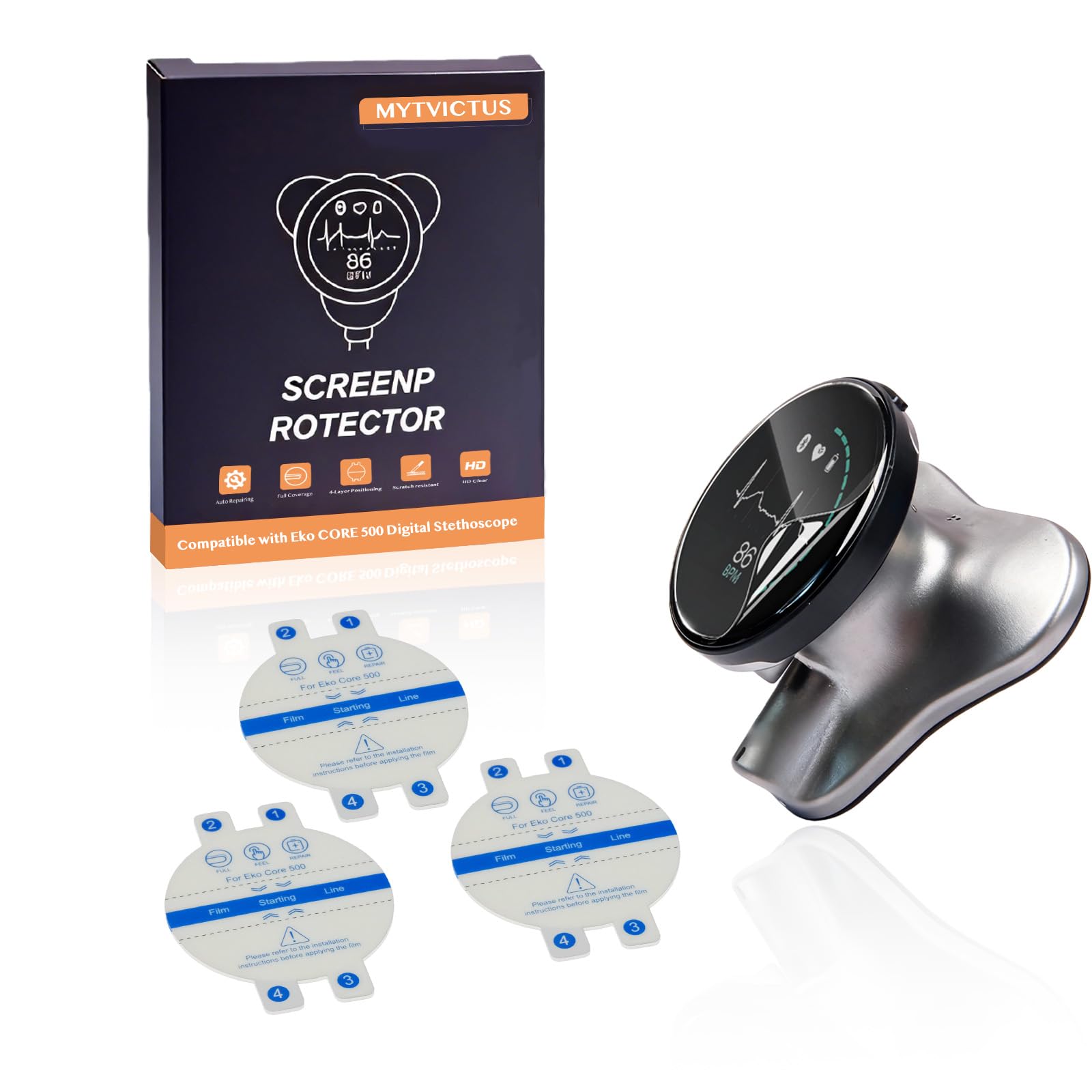 3 Pack EPU HD Clear Flexible Screen Protector for Eko CORE 500 Digital Stethoscope, 3D Curved Full Coverage, 4-Layer Alignment Bubble-Free, Daily