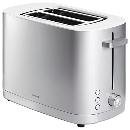 ZWILLING ENFINIGY Tostadora con ranura corta, 3 programas automáticos, 7 grados de tostado y función de parada, para 2 rebanadas, Plata