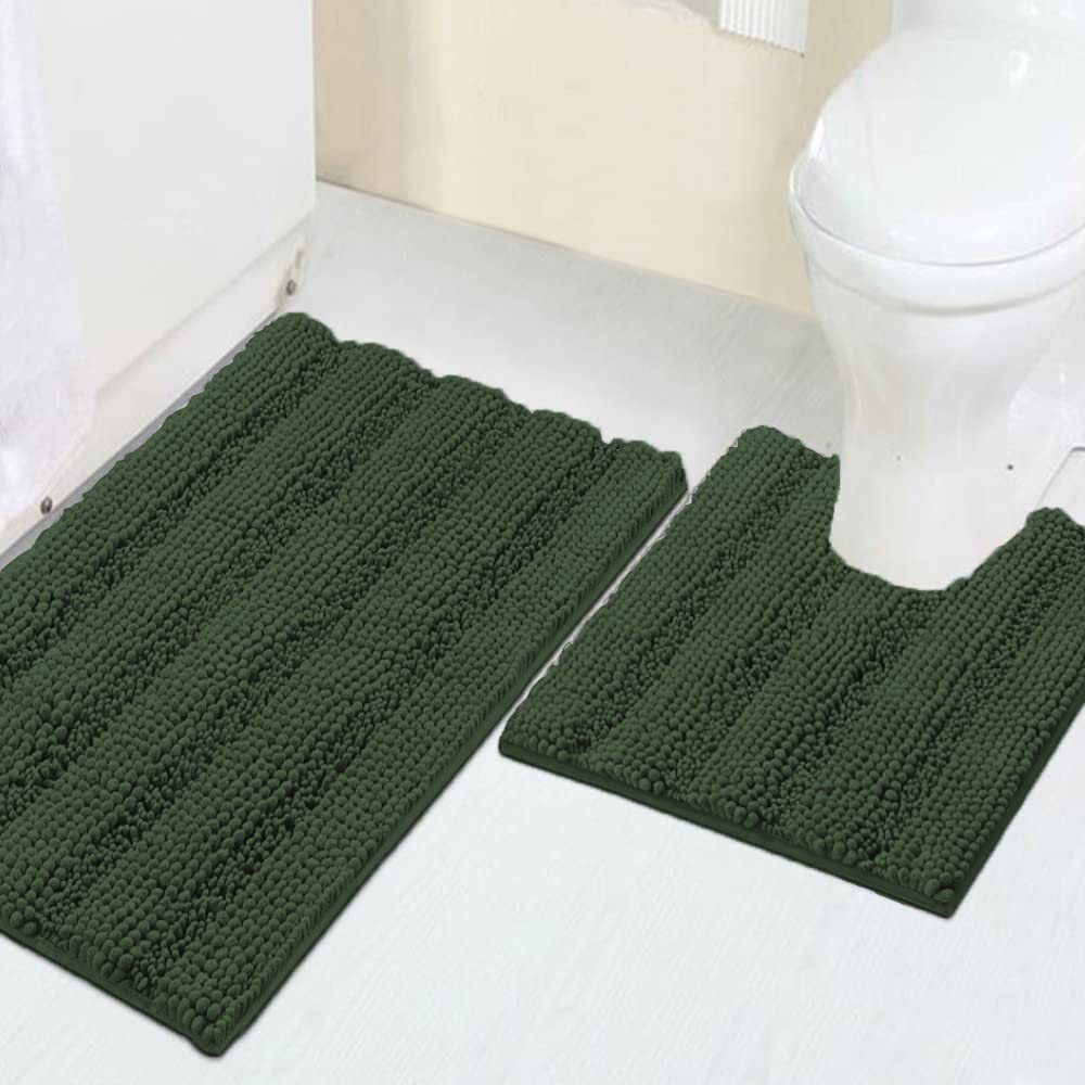 Turquoize Chenille Bathroom Rugs Set Non-Slip Bath Mats for Bathroom Super Absorbent Shaggy Shower Mat for Tub Plush Bath Rug Plus U Toilet Mat (