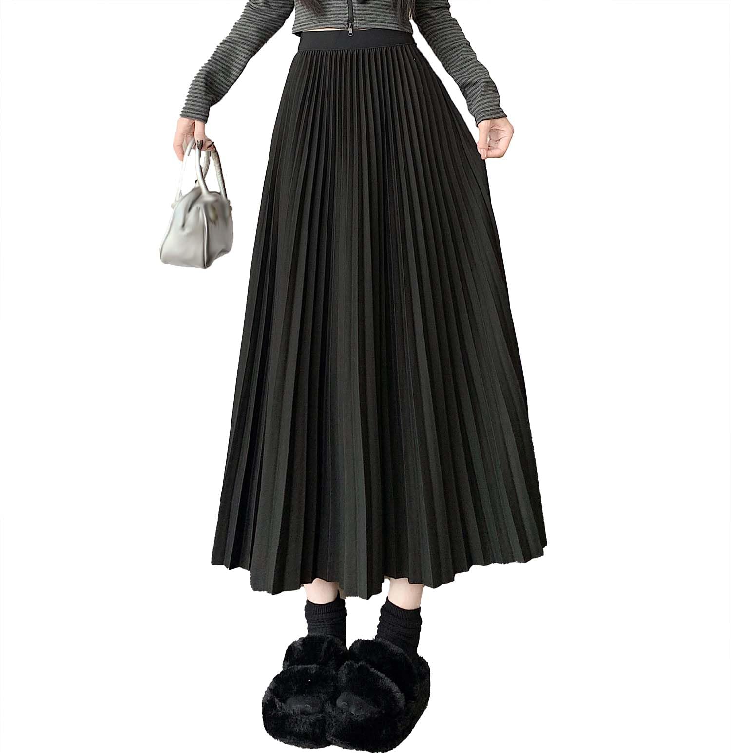 Maxi gonna a pieghe da donna autunno inverno a vita alta elastica A-Line gonne lunghe per le donne alla moda caviglia taglie forti