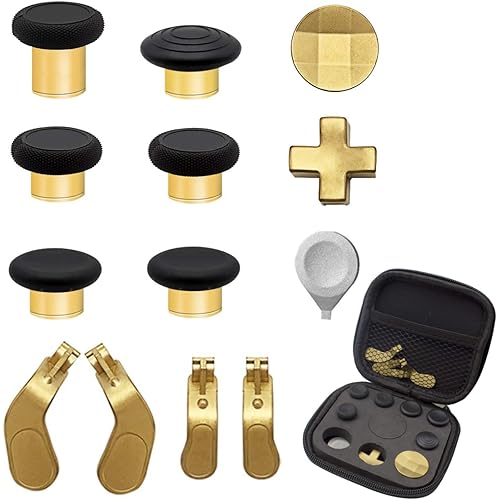 Easegmer Plating Elite Series 2 Kits - 13 in 1 Metal Swap Thumbsticks Joysticks, Trigger Paddles, D-pads with Tool for Xbox Elite Controller Series 2 Model 1797, Elite Series 2 Core Controller (Gold)