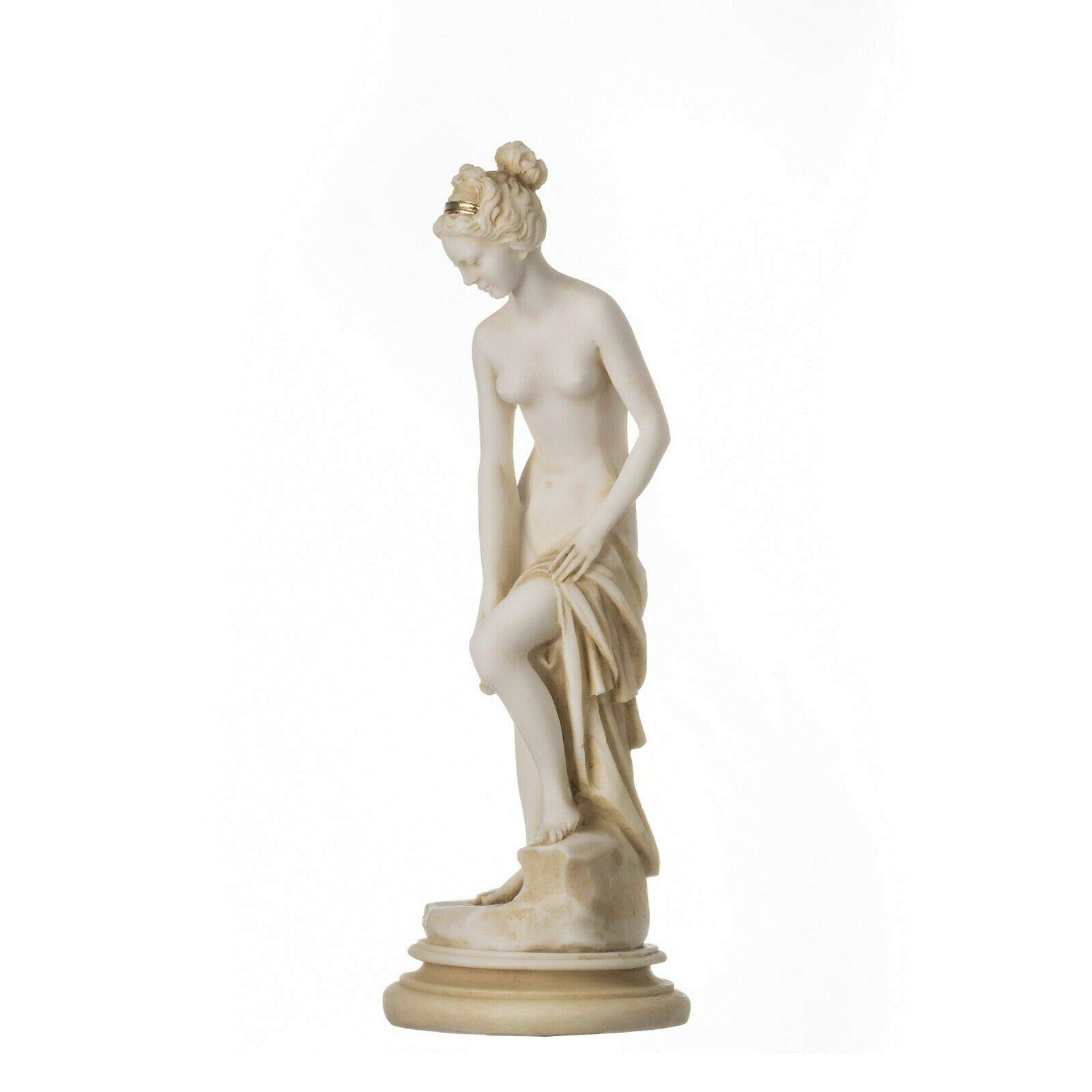 BeautifulGreekStatues Elena di Troia Sparta Scultura Statua in Alabastro Figura Femminile Nuda 23cm Tono Dorato