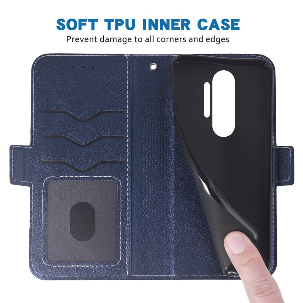 TUUNKMUY Custodia per Oneplus 8 Pro, in pelle PU goffrata con chiusura magnetica, antiurto, custodia a portafoglio con supporto, scomparti per carte di credito, cinturino da polso per Oneplus 8 Pro