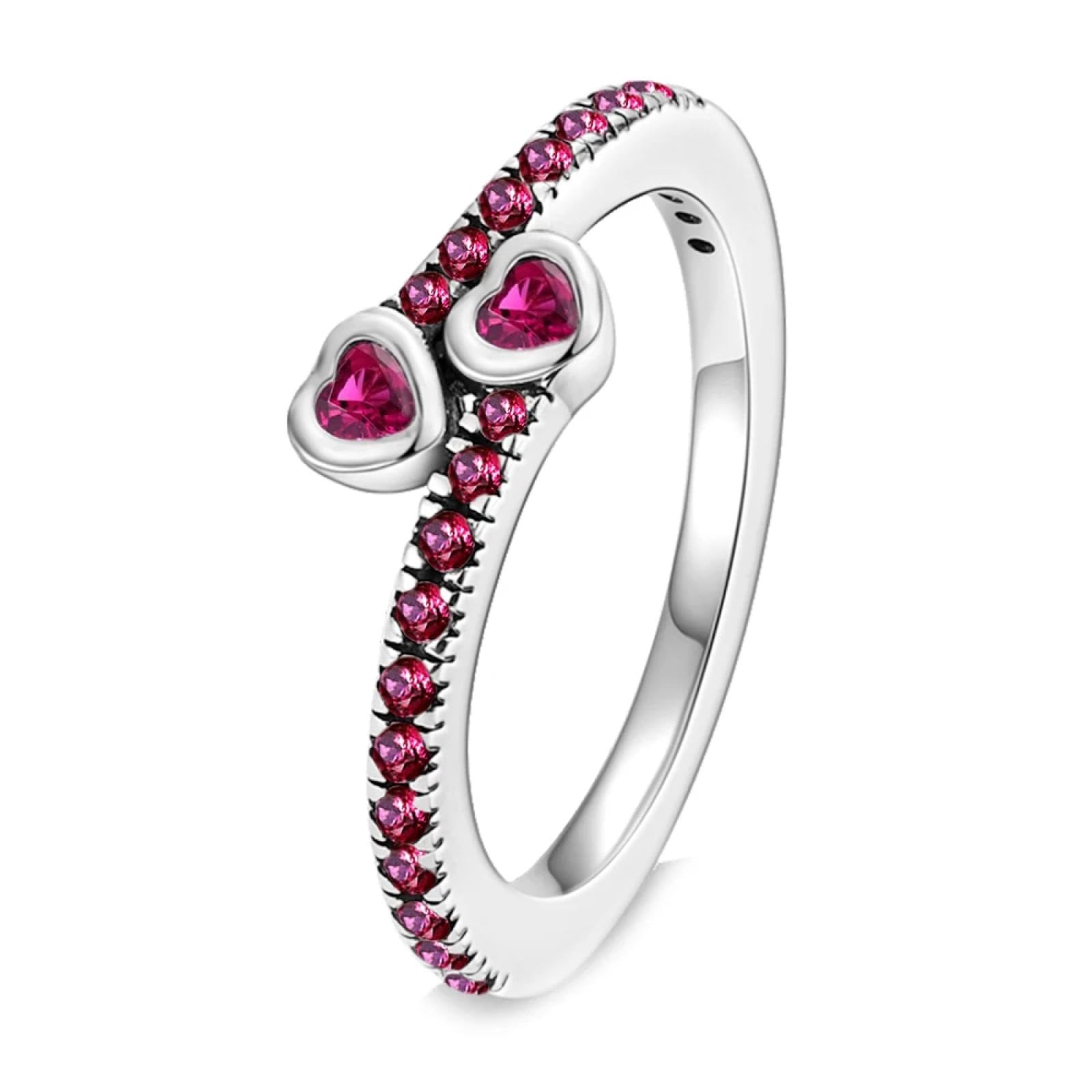 Ring Ringe Damen Bijouterie Herren Silver Ring Zircon Shining Red Double Love Ring Original Finger Wedding Ring DIY Women Fine Jewelry
