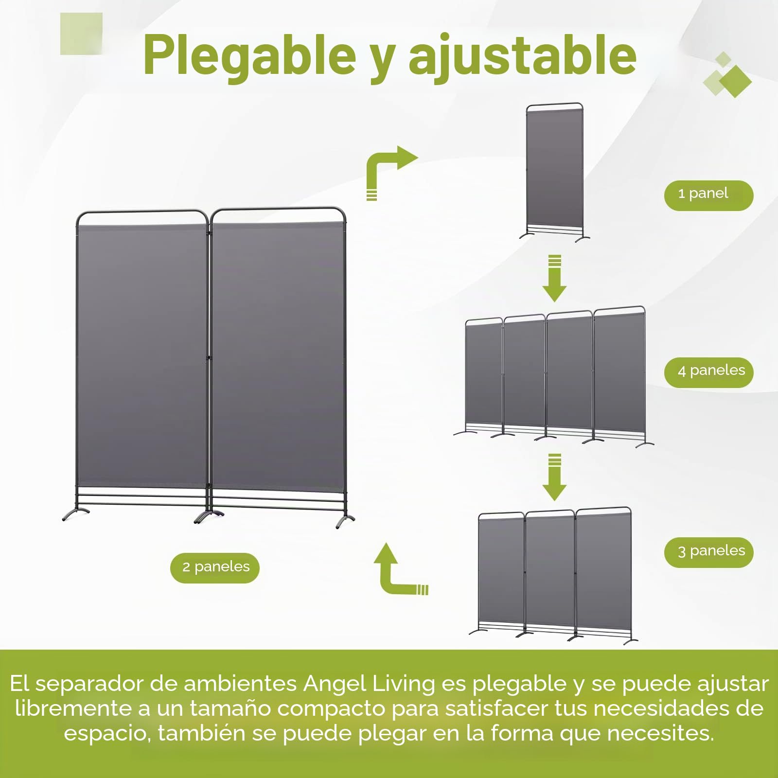 Angel Living Biombo Divisor de 2 Paneles,Separadores de Ambientes Biombos Separador,Biombos Exterior Jardin para Oficinas Balcón Dormitorio Jardín al Aire Libre, 162cm x 180cm Gris