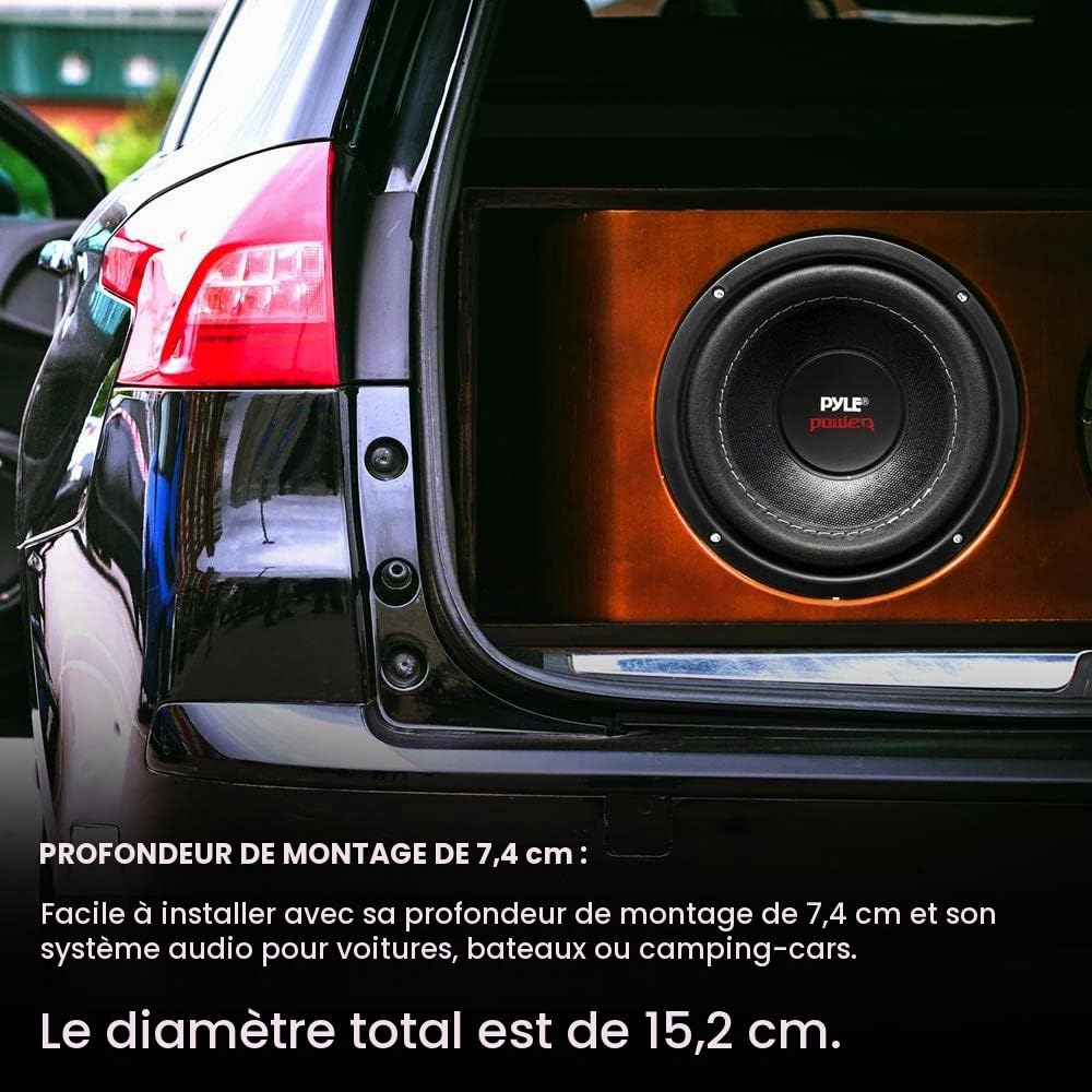 1 Pyle PLPW6D subwoofer 16,5 cm 165 mm 6,5" 300 Watts rms 600 Watts Max Double Bobine 4+4 ohm dvc Double Bobine pour Couvercle Coffre Voiture, 1 pièce