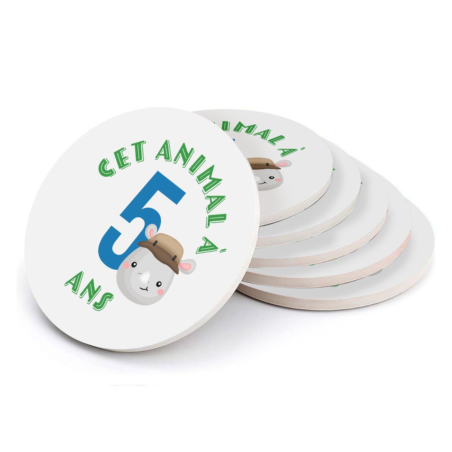Sous verre ronds en céramique safari pour anniversaire enfant lot de 6