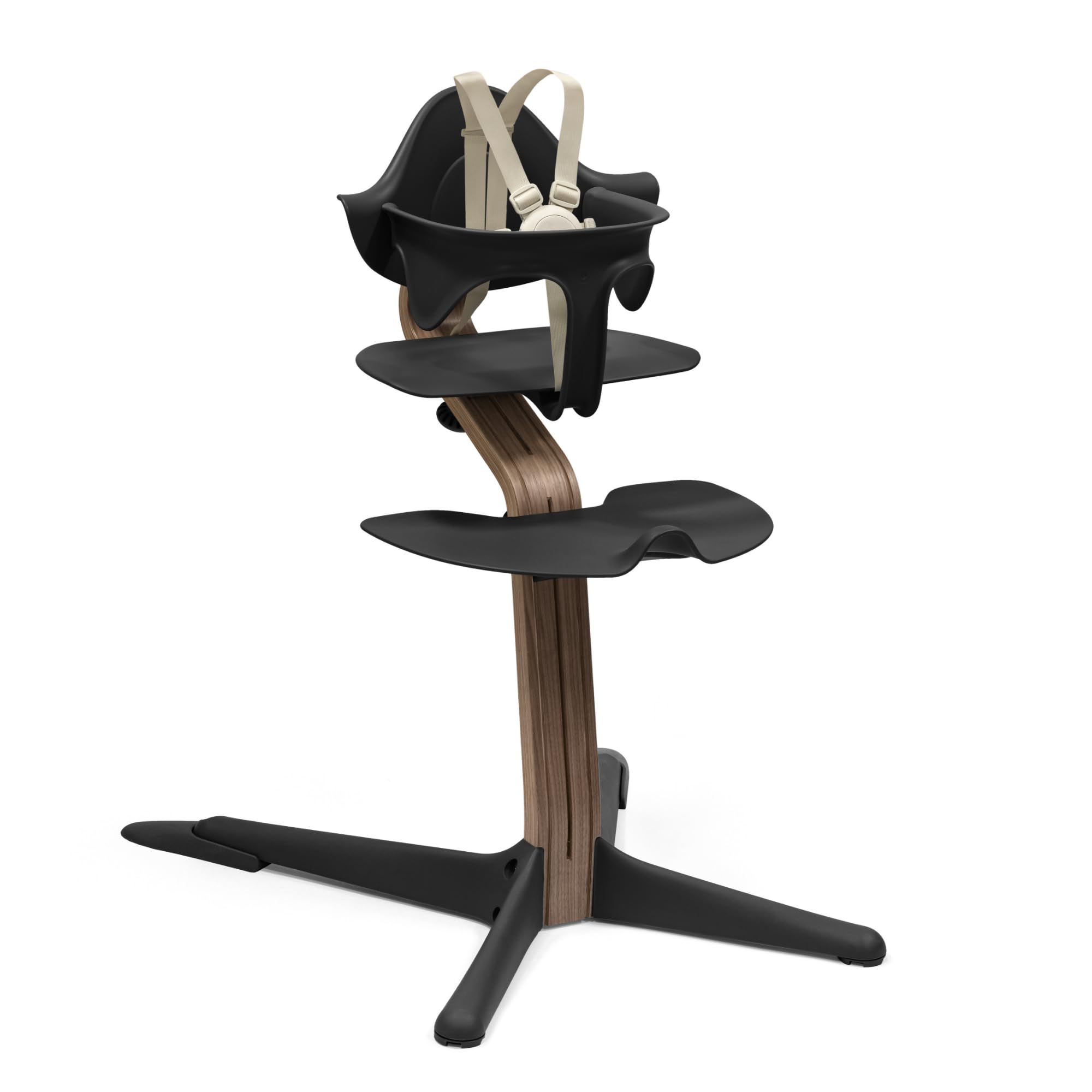 Stokke Nomi High Chair, Black/Walnut - Inspires Active Sitting - Tool-Free, Seamless Adjustability - Includes Baby Set with Removable Harness for
