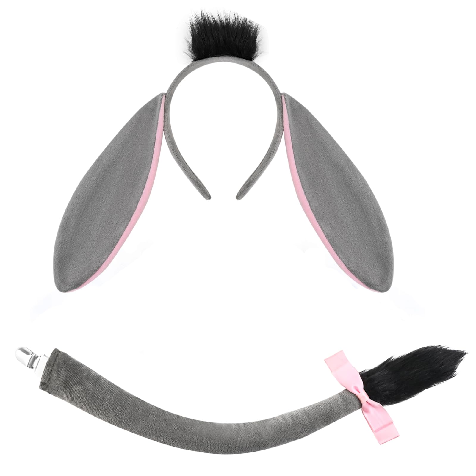 Matiniy 2Pcs Donkey Costume Set Include Donkey Ears Headband and Tail for Halloween Party Dress Up (Grey)