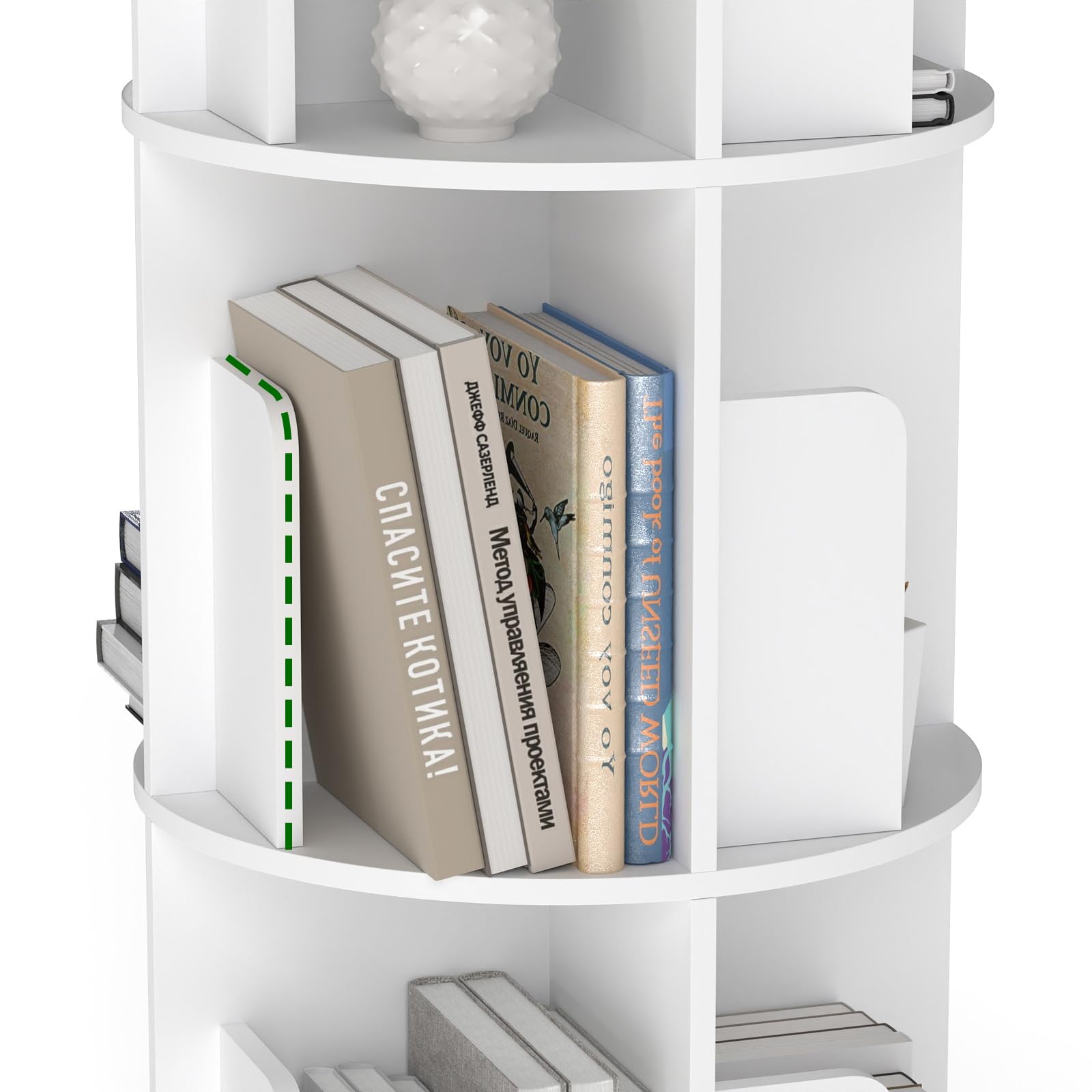Enfant Bibliothèque Pivotante, 360° Rotative, 4 Niveaux, Étagère à Jouets, Bibliothèque Enfant pour Chambres d'enfants, Bibliotheque Enfant et Salon, Ronde, Blanc