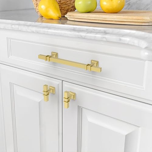 Miniatura 3 de Asidrama Paquete de 10 manijas de gabinete de cocina de color dorado cepillado mate de 5 pulgadas (5.039 in), tiradores de gabinete, accesorios de