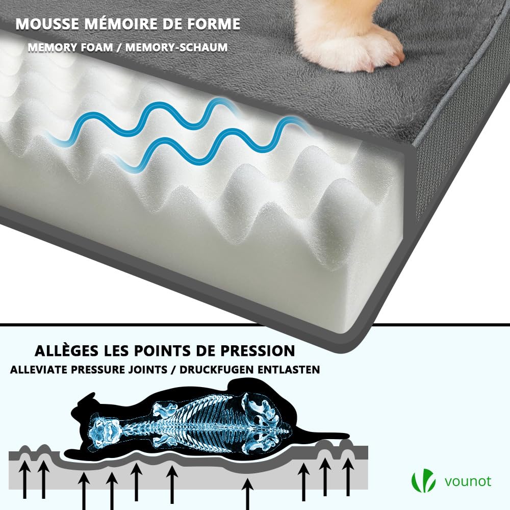 vounot® Coussin pour Chien Dehoussable en Mousse avec Tapis Refraichissant 2 en 1 Matelas Lit Lavable et Tapis de Refroidissement Panier Grande Taille 76x51x9cm
