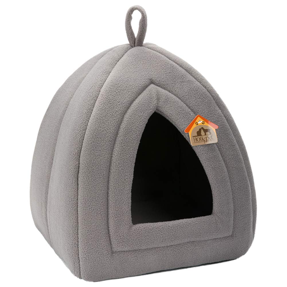HollypetSelf-Warming 2-in-1 Foldable Comfortable Triangle Cat Bed Tent House, Dark Gray