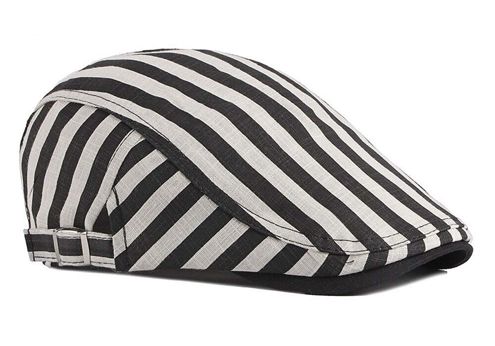 Kangqifen Mens Womens Striped Flat Cap Cotton Thin Outdoor Sunshade Newsboy Cap(Beige)