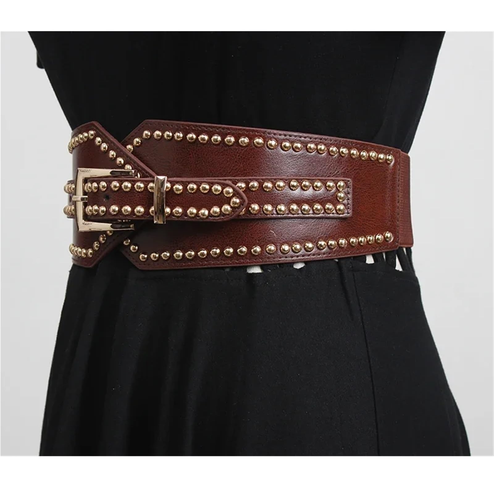 Ceinture CloutéE Ceinture large en cuir PU for femme, élastique, rivetée, for robe, corset, décoration