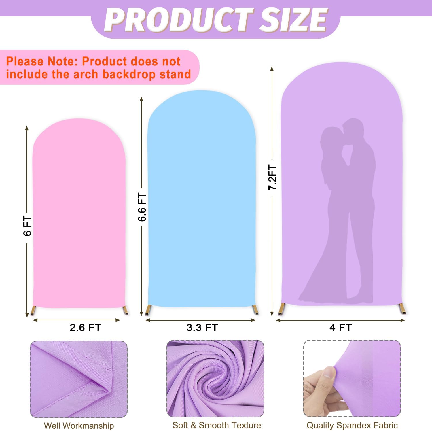 MODFUNS Spandex Arch Backdrop Cover 6ft 6.6ft 7.2ft Lavender Light Blue Pink Wedding Arch Cover Set of 3 Fitted Arch Stand Covers Stetchy Backdrop Cover for Wedding Birthday Party Decor