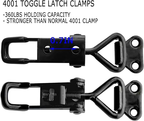 Miniatura 4 de Paquete de 10 abrazaderas de palanca negras, abrazadera de palanca estilo pestillo resistente, pestillo de acción de tracción ajustable con placa de