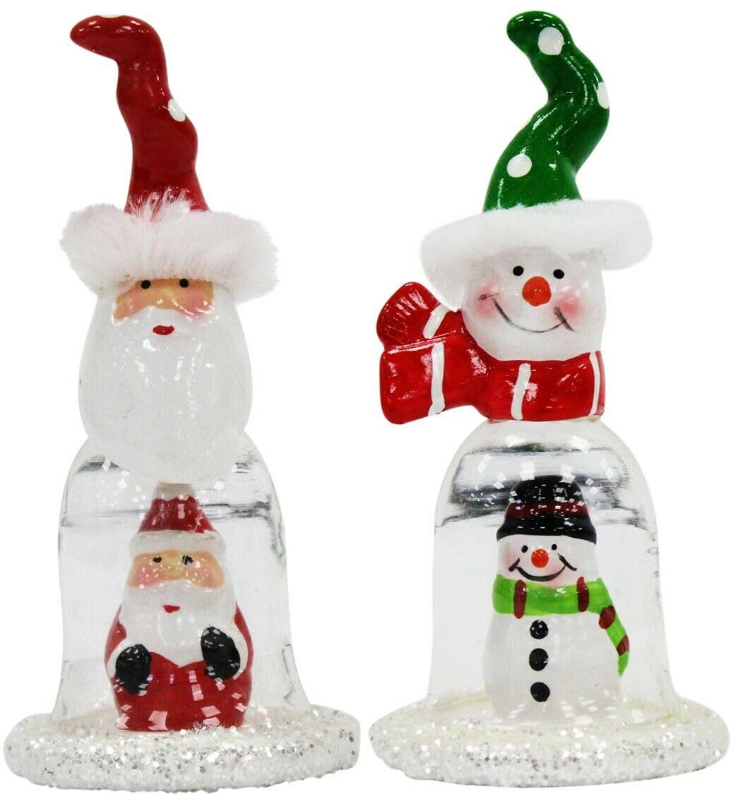 Rammento Red Whit & Green Snowman And Santa 2-Pack 14Cm Christmas Dome Ornament | Glass Santa And Snowman Decoration | Freestanding Festive Figurine | Xmas Table Centrepiece Or Tree Ornament | Christmas Decoration For Indoor Home Décor