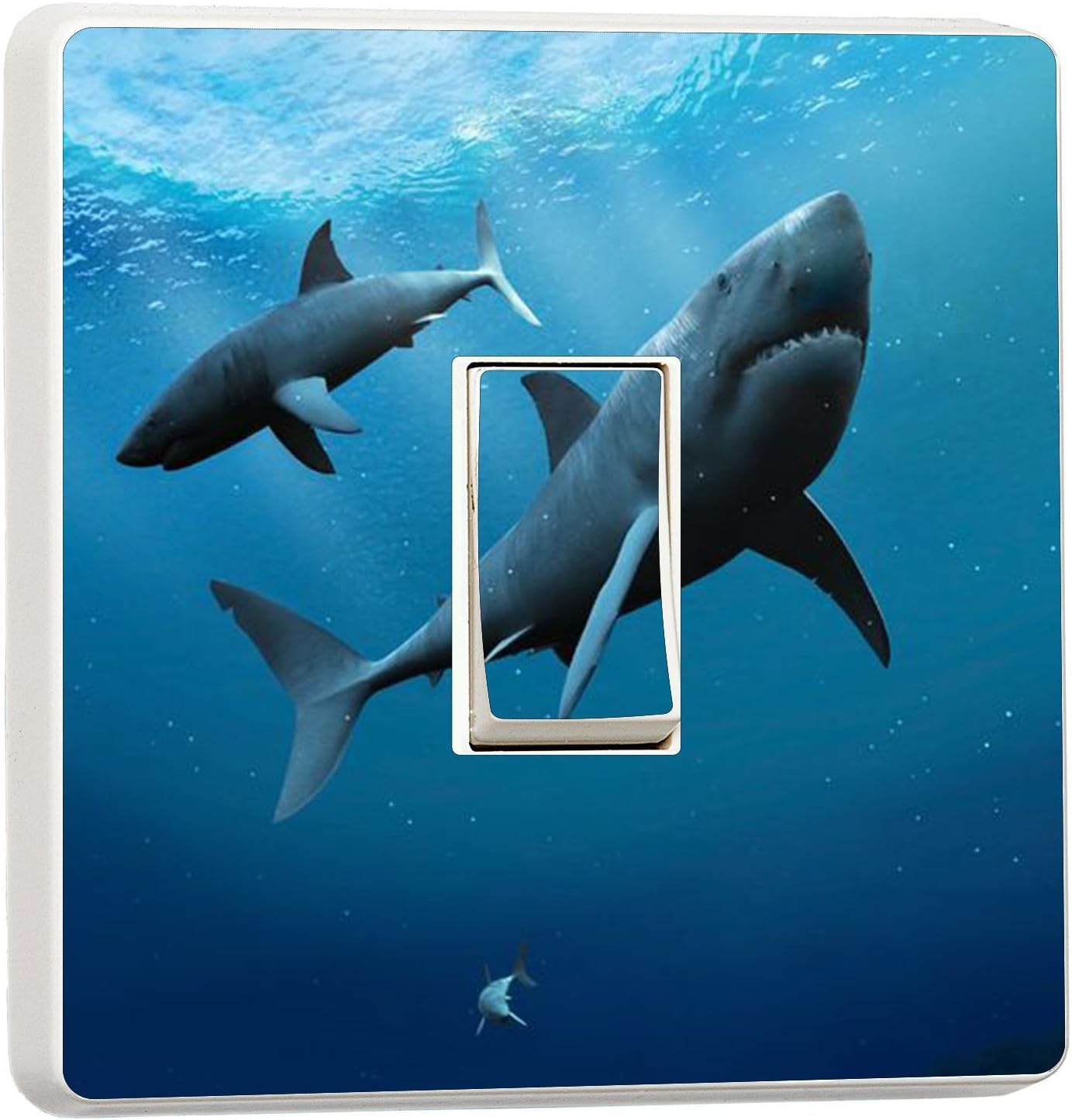 Great White Sharks Underwater Sea Light Switch Sticker Seascape