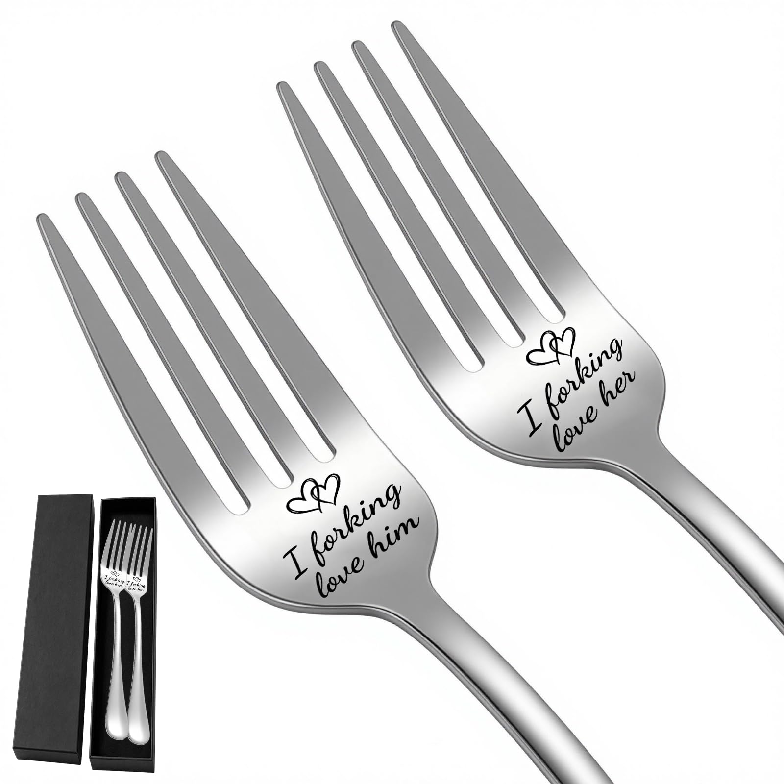 2 Wedding Gifts His and Hers Gifts Love Engraved Stainless Steel Dinner Fork Set for Couples Husband Wife Anniversary Engagement Romantic Tableware Keepsake Present