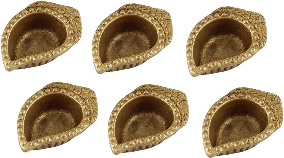 Indian Shelf 6 Piece Handmade Golden Brass Mango Shaped Gifting Oil Lamps Diya