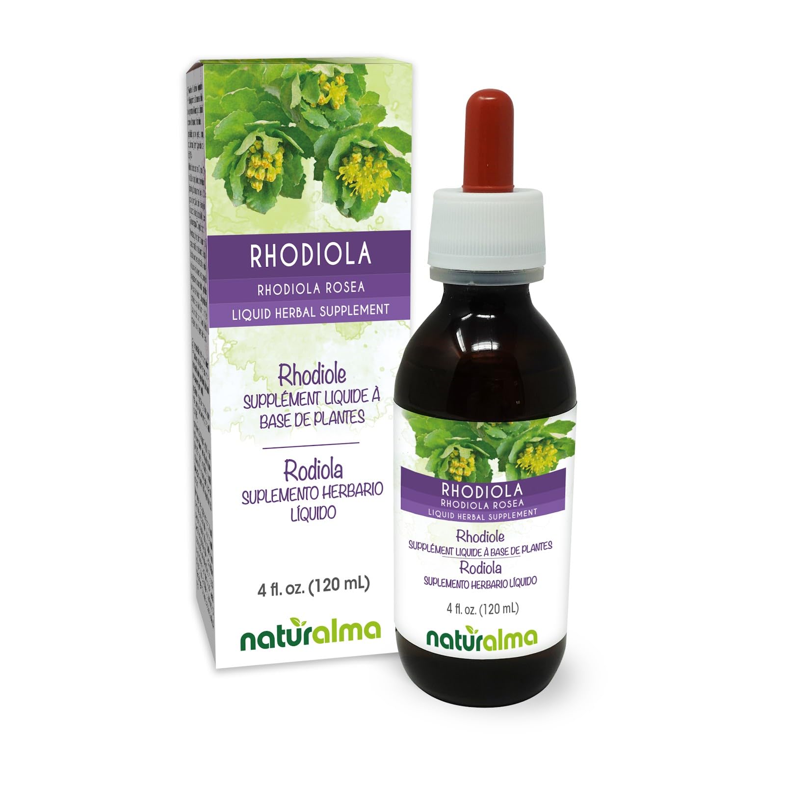 Naturalma Rhodiola rosea (Sedum roseum) Root Alcohol-Free Tincture - 4 fl oz Liquid Extract in Drops - Herbal Supplement - Vegan 4 Fl Oz (Pack of 1)