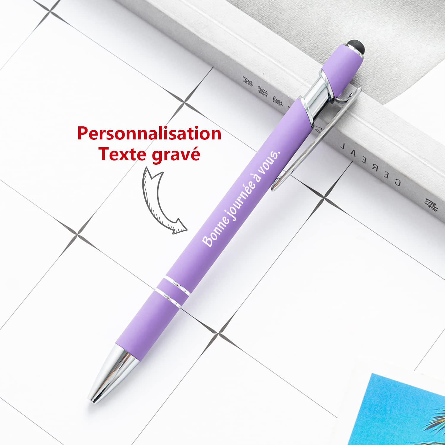 Brocade Creek 60 personalised ballpoint pens with names, with soft touch screen pens, dual purpose pens for study office - Image 2