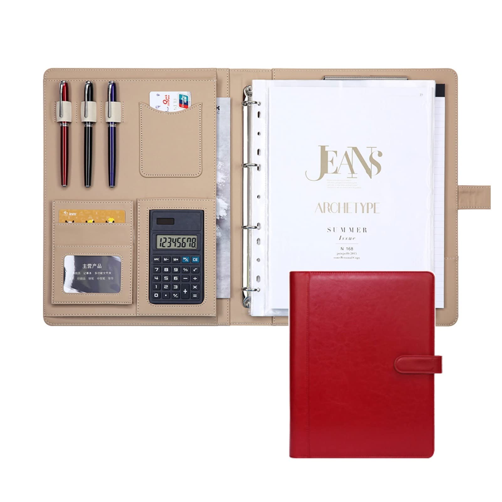 Schreibmappe, Portfolio-Organizer, A4-Portfolios, Schreibmappe, Ordner, professioneller Reise-Organizer aus Kunstleder, Tasche for Dokumente, Präsentationsmappen, Visitenkarten, herausnehmbarer Notizb
