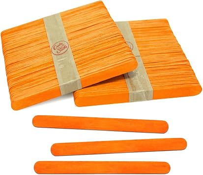 4.5 Inch Popsicle Sticks, Orange, 100 Pack | Standard wood popsicle sticks; actual size 4.5 x 3/8 in. For crafts, classrooms and STEM projects.