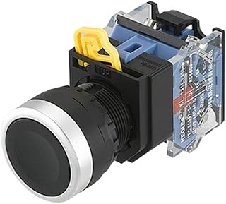Mounting Hole 22mm Flat Button Instant/maintained red, Green, Yellow, White, Blue and Black LA38A-11BN LA38-11BNZS (Color : Black, Size : Self Locking)