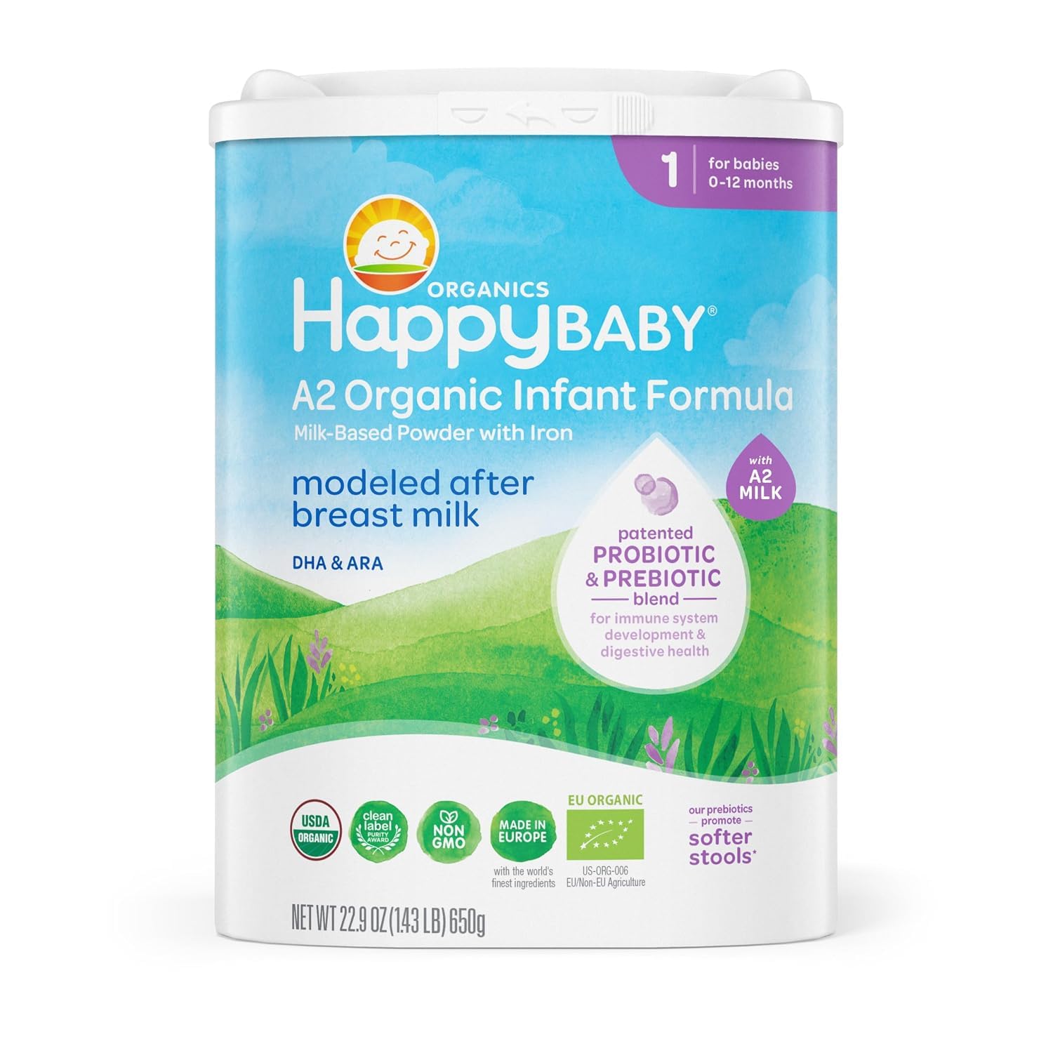 Happy Baby, Organic Stage 1 A2, 0-12 Months, Infant Formula, 22.9oz (1 Pack)