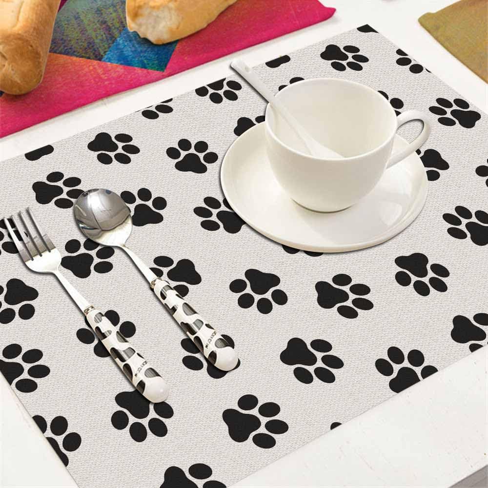 Walmsco Placemats Black Cat Paw Print Decor For Dining Room Kitchen Table,Waterproof Non-Slip Washable Heat Resistant Placemats,Set of 4,12"x18" - Image 4