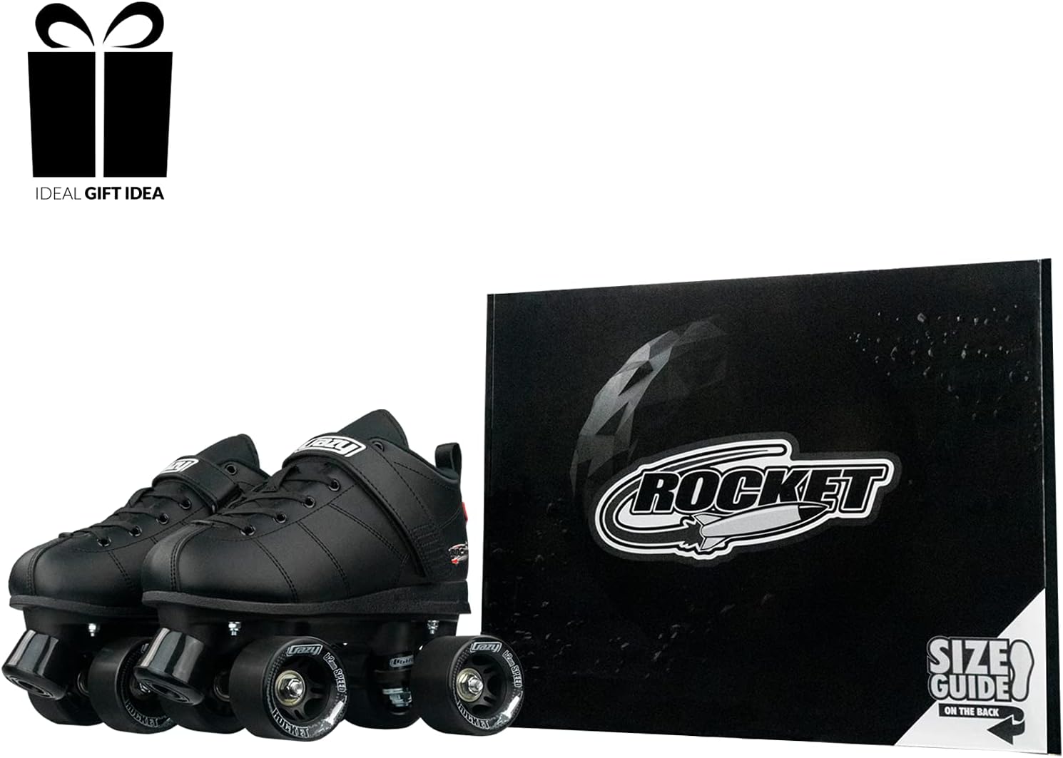 Crazy Skates Rocket Roller Skates - Quad Skates for Men and Women - Black (Size: Mens 7 / Womens 8)