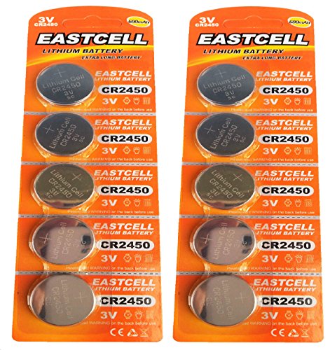 EASTCELL 10 x CR2450 3V of Lithium Button Cell 600 mAh (2 Blistercards a 5 Batteries) Brand Product EINWEG FBA Cover